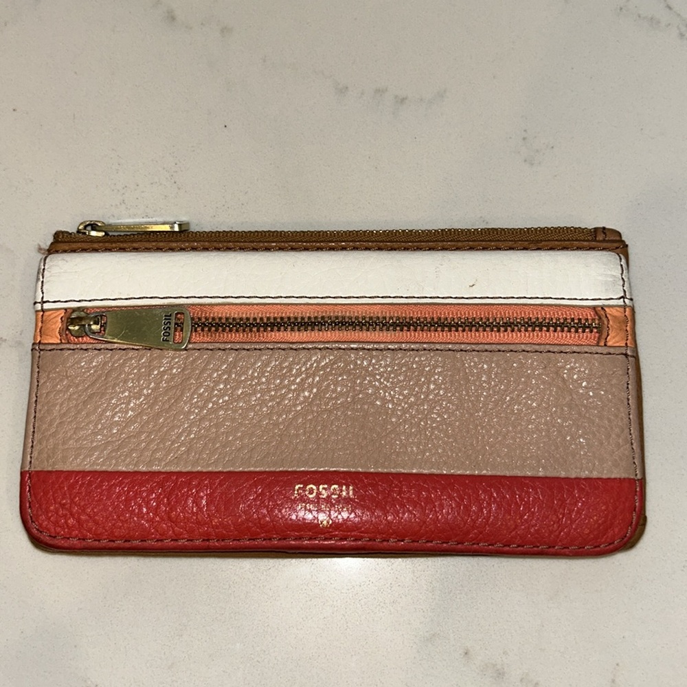 Fossil Preston bifold snap stripe leather wallet